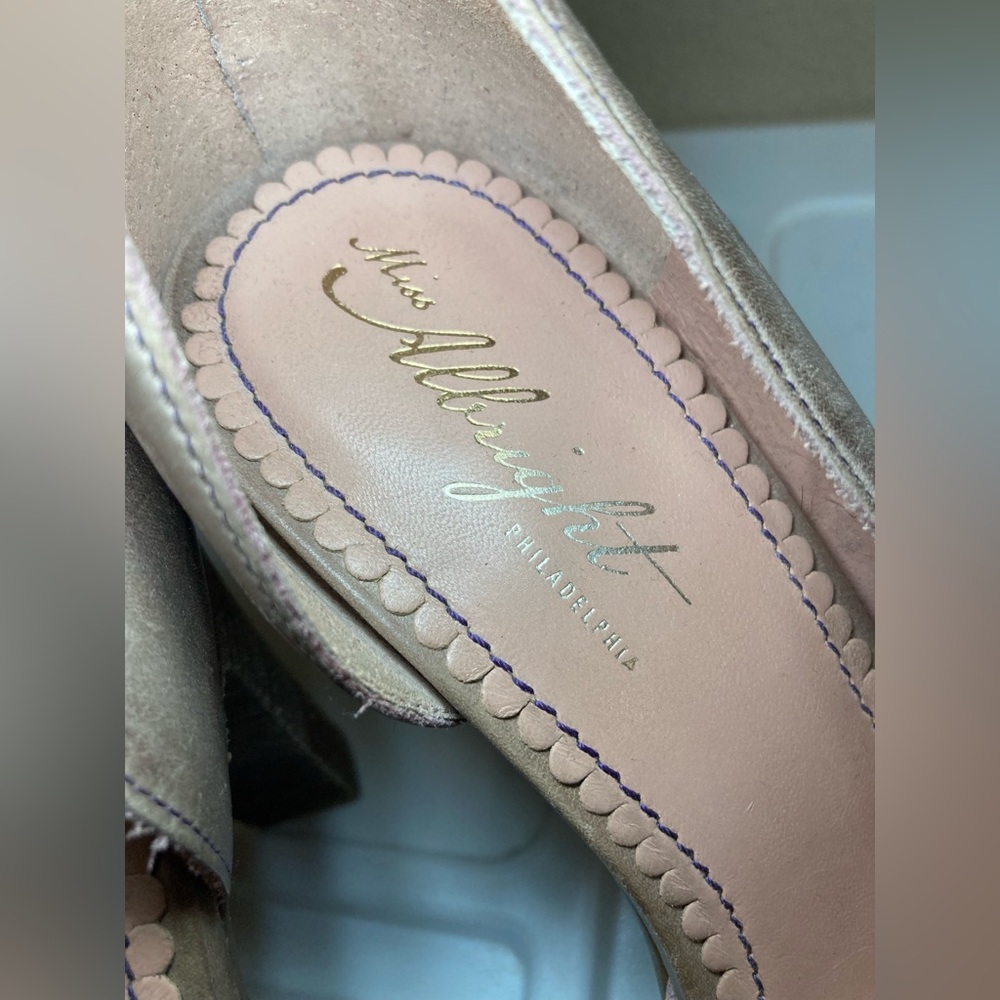 Miss Albright Taupe Leather Embroidered Platform Pumps - Picture 3 of 10